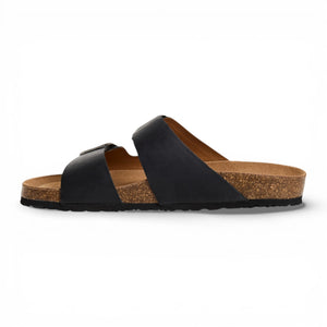 Men's Black Leather Slip-On Footbed Slipper Sandals - Tamaris - 2