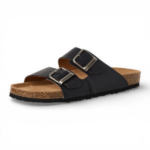 Men's Black Leather Slip-On Footbed Slipper Sandals - Tamaris - 3