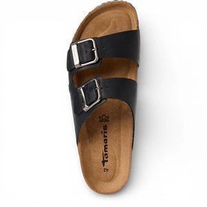 Men's Black Leather Slip-On Footbed Slipper Sandals - Tamaris - 6