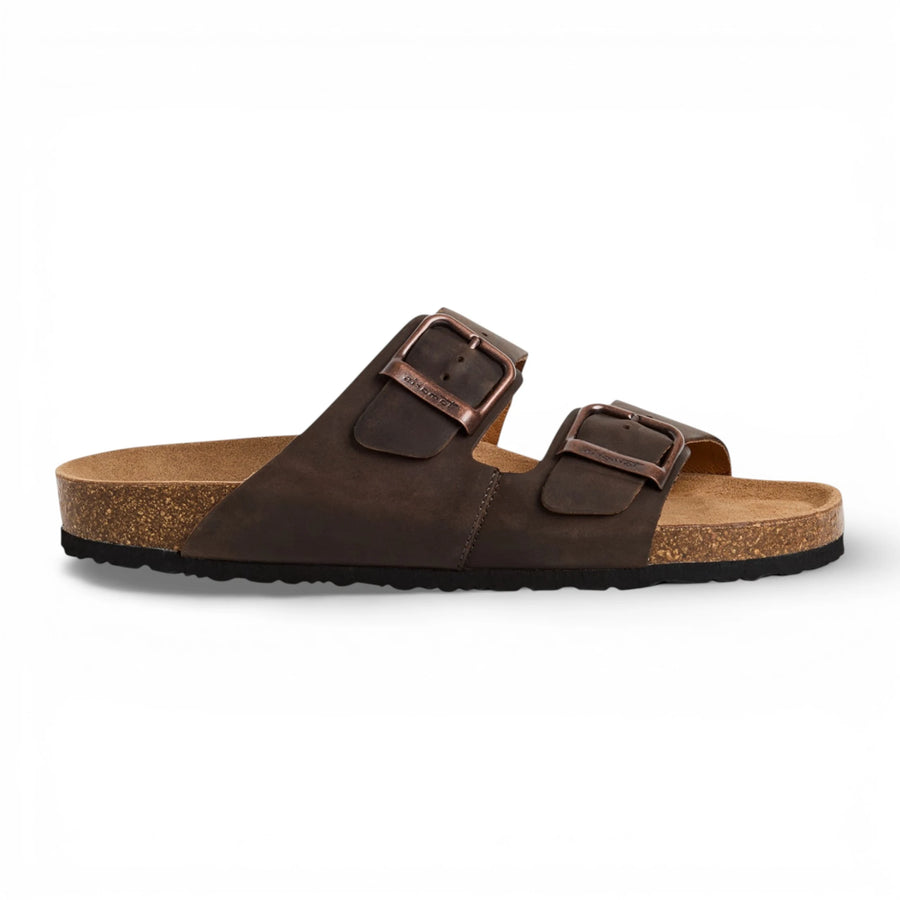 Men's Brown Leather Slip-On Footbed Slipper Sandals - Tamaris - 1