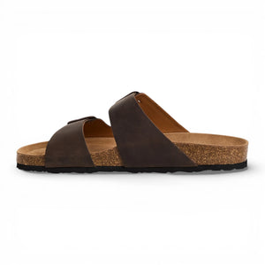 Men's Brown Leather Slip-On Footbed Slipper Sandals - Tamaris - 2