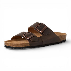 Men's Brown Leather Slip-On Footbed Slipper Sandals - Tamaris - 3