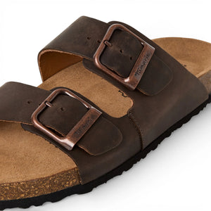 Men's Brown Leather Slip-On Footbed Slipper Sandals - Tamaris - 5