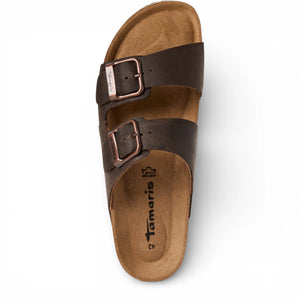 Men's Brown Leather Slip-On Footbed Slipper Sandals - Tamaris - 6