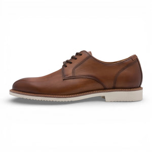 Men's Cognac Brown Leather Plain Toe Derby Shoes