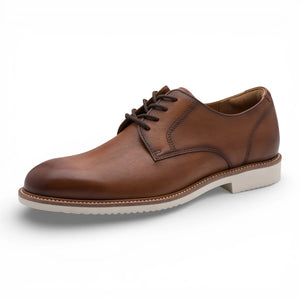 Men's Cognac Brown Leather Plain Toe Derby Shoes
