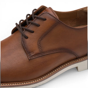 Men's Cognac Brown Leather Plain Toe Derby Shoes