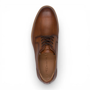 Men's Cognac Brown Leather Plain Toe Derby Shoes