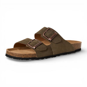 Sandali ciabatta da uomo in pelle verde oliva, senza lacci, con plantare - Tamaris - 3