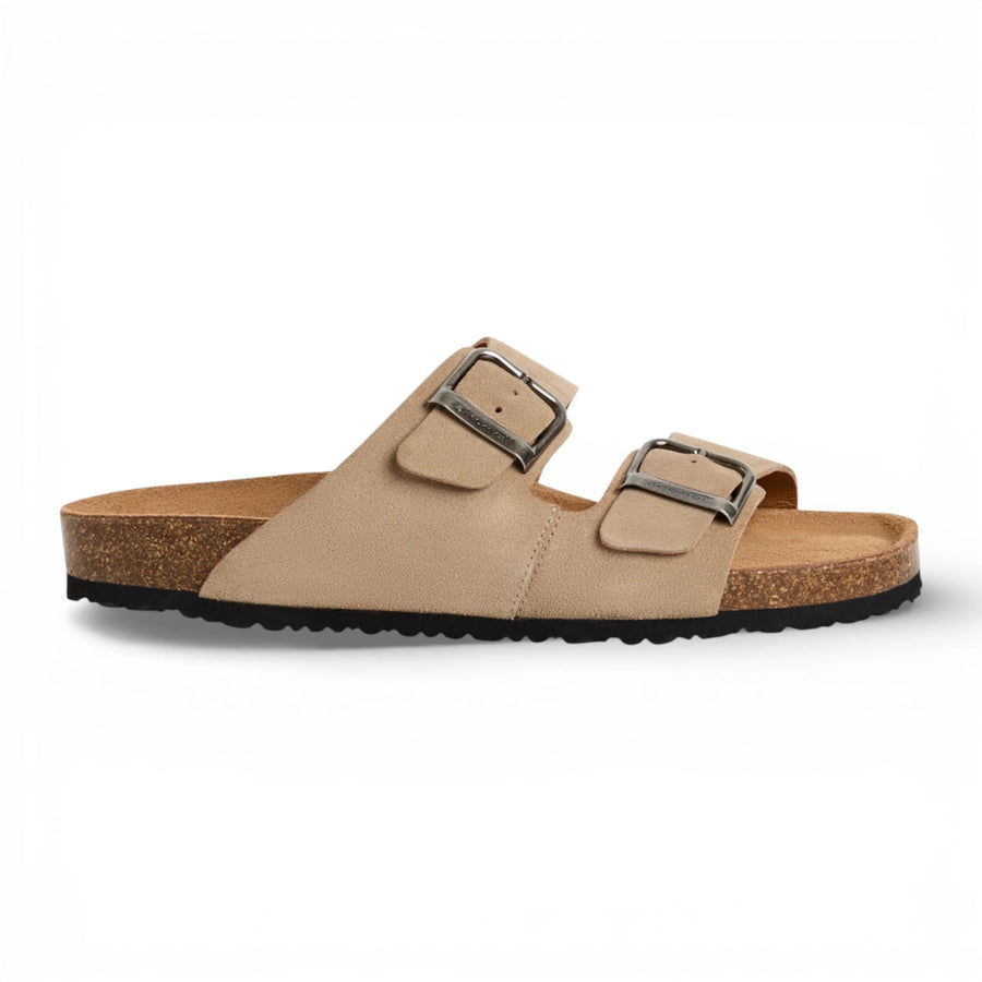 Men's Sand Beige Leather Slip-On Footbed Slipper Sandals