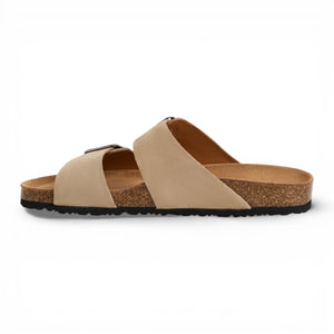 Sandali ciabatta da uomo in pelle beige sabbia, senza lacci, con plantare - Tamaris - 2