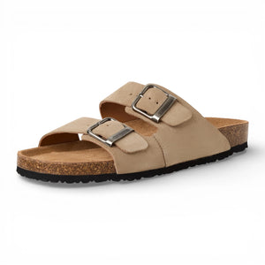 Sandali ciabatta da uomo in pelle beige sabbia, senza lacci, con plantare - Tamaris - 3