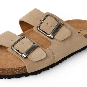 Sandali ciabatta da uomo in pelle beige sabbia, senza lacci, con plantare - Tamaris - 5