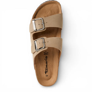 Sandali ciabatta da uomo in pelle beige sabbia, senza lacci, con plantare - Tamaris - 6