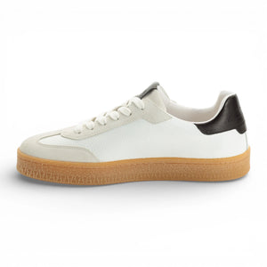 Men's White Leather Black Stripe Sneakers