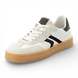Men's White Leather Black Stripe Sneakers