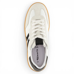 Men's White Leather Black Stripe Sneakers