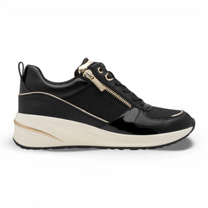 Women's Black Gold Platform Zip Lace-Up Sneakers
