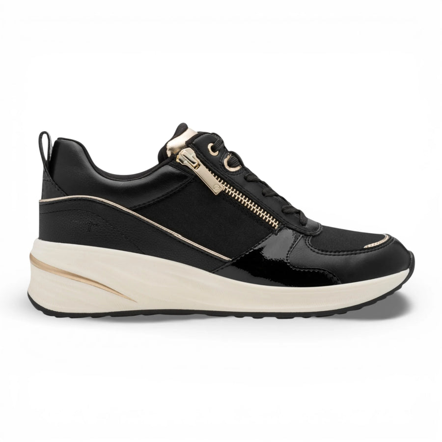 Women's Black Gold Platform Zip Lace-Up Sneakers