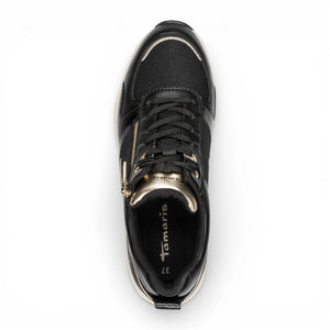 Women's Black Gold Platform Zip Lace-Up Sneakers