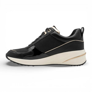 Women's Black Gold Platform Zip Lace-Up Sneakers