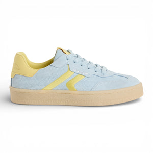Women's Blue Leather Yellow Stripes Sneakers