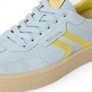 Women's Blue Leather Yellow Stripes Sneakers