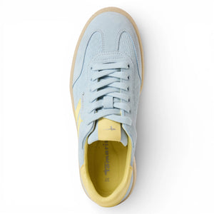 Women's Blue Leather Yellow Stripes Sneakers