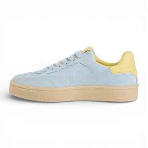 Women's Blue Leather Yellow Stripes Sneakers