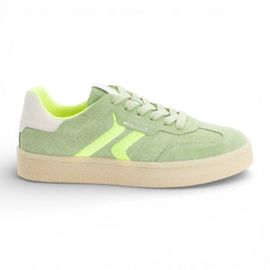 Women's Green Leather Neon Stripes Sneakers