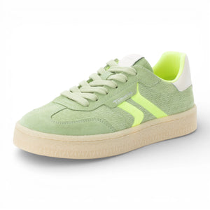 Women's Green Leather Neon Stripes Sneakers