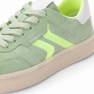 Women's Green Leather Neon Stripes Sneakers
