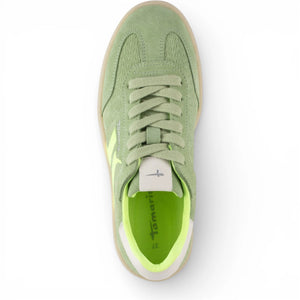 Women's Green Leather Neon Stripes Sneakers