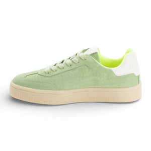 Women's Green Leather Neon Stripes Sneakers