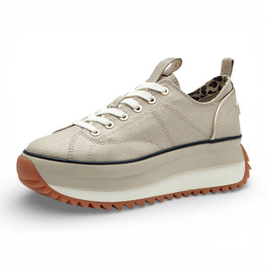 Women's Platform Beige Lace-Up Sneakers