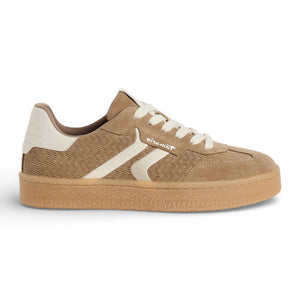 Women's Taupe Leather White Stripes Sneakers