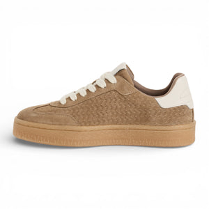 Women's Taupe Leather White Stripes Sneakers