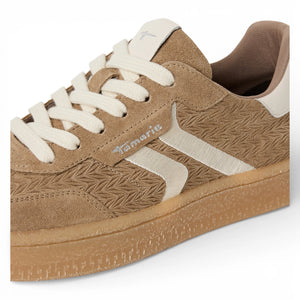 Women's Taupe Leather White Stripes Sneakers