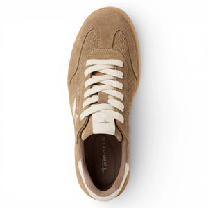 Women's Taupe Leather White Stripes Sneakers