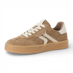 Women's Taupe Leather White Stripes Sneakers
