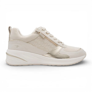 Women's White Gold Platform Zip Lace-Up Sneakers
