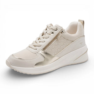 Women's White Gold Platform Zip Lace-Up Sneakers