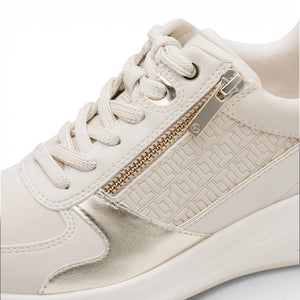Women's White Gold Platform Zip Lace-Up Sneakers