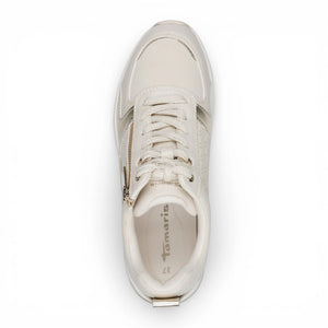 Women's White Gold Platform Zip Lace-Up Sneakers