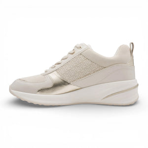 Women's White Gold Platform Zip Lace-Up Sneakers