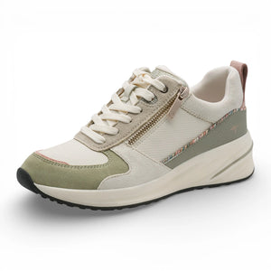 Women's White Green Platform Zip Lace-Up Sneakers