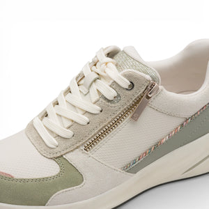 Women's White Green Platform Zip Lace-Up Sneakers