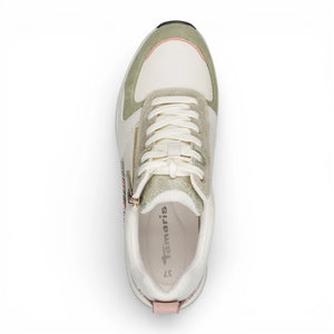 Women's White Green Platform Zip Lace-Up Sneakers