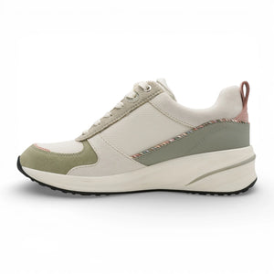 Women's White Green Platform Zip Lace-Up Sneakers