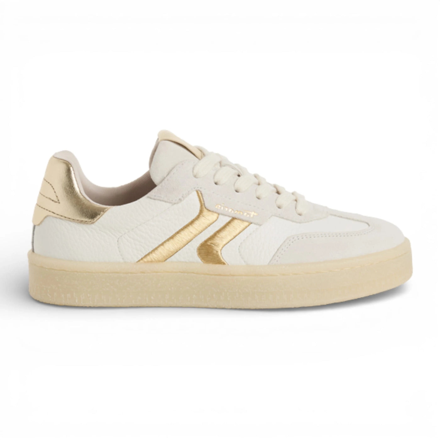 Women's White Leather Golden Stripes Sneakers